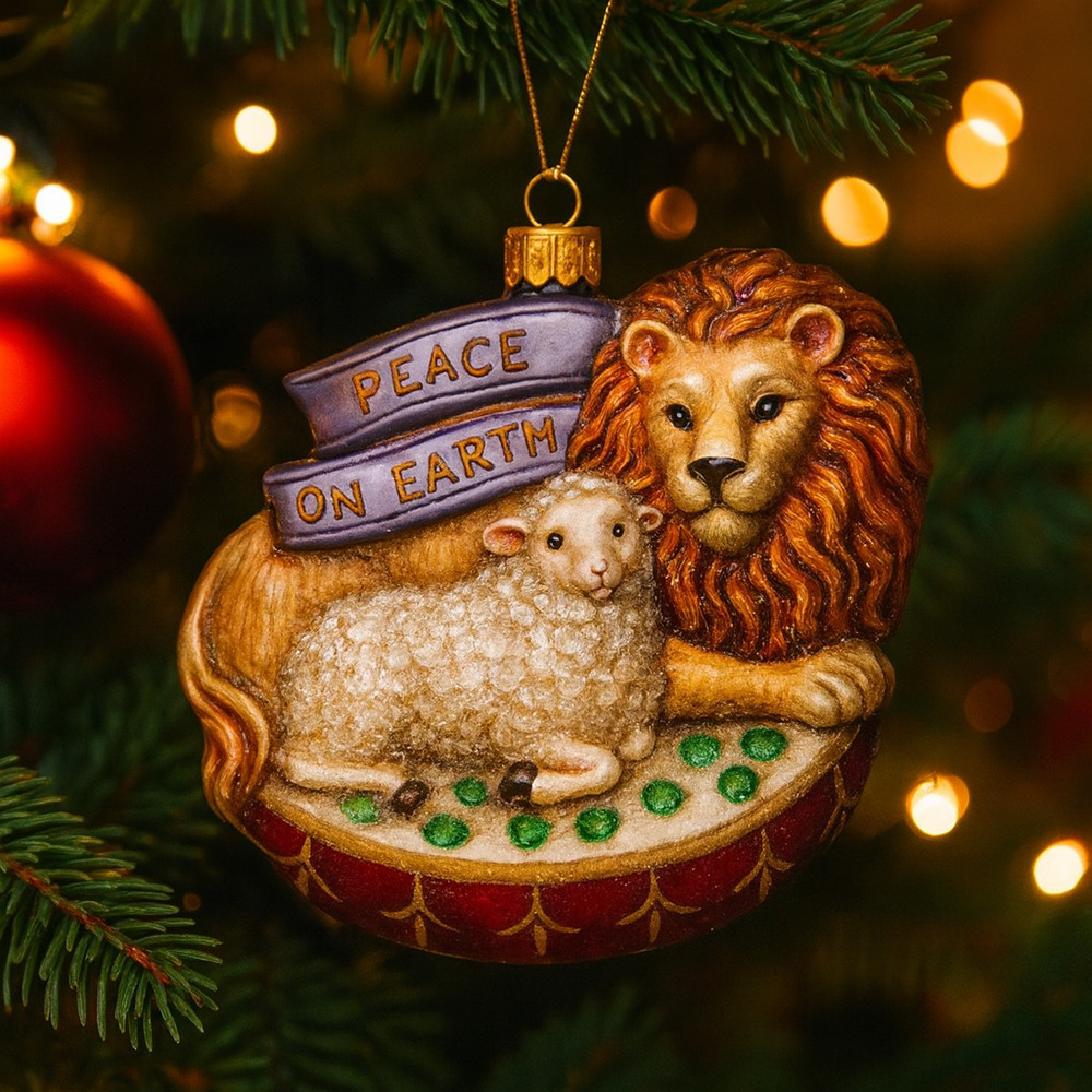 Vtg 1995 Large BRN 5" Hand Blown Glass Lion & Lamb Peace On Earth Ornament NIB - Picture 3 of 5